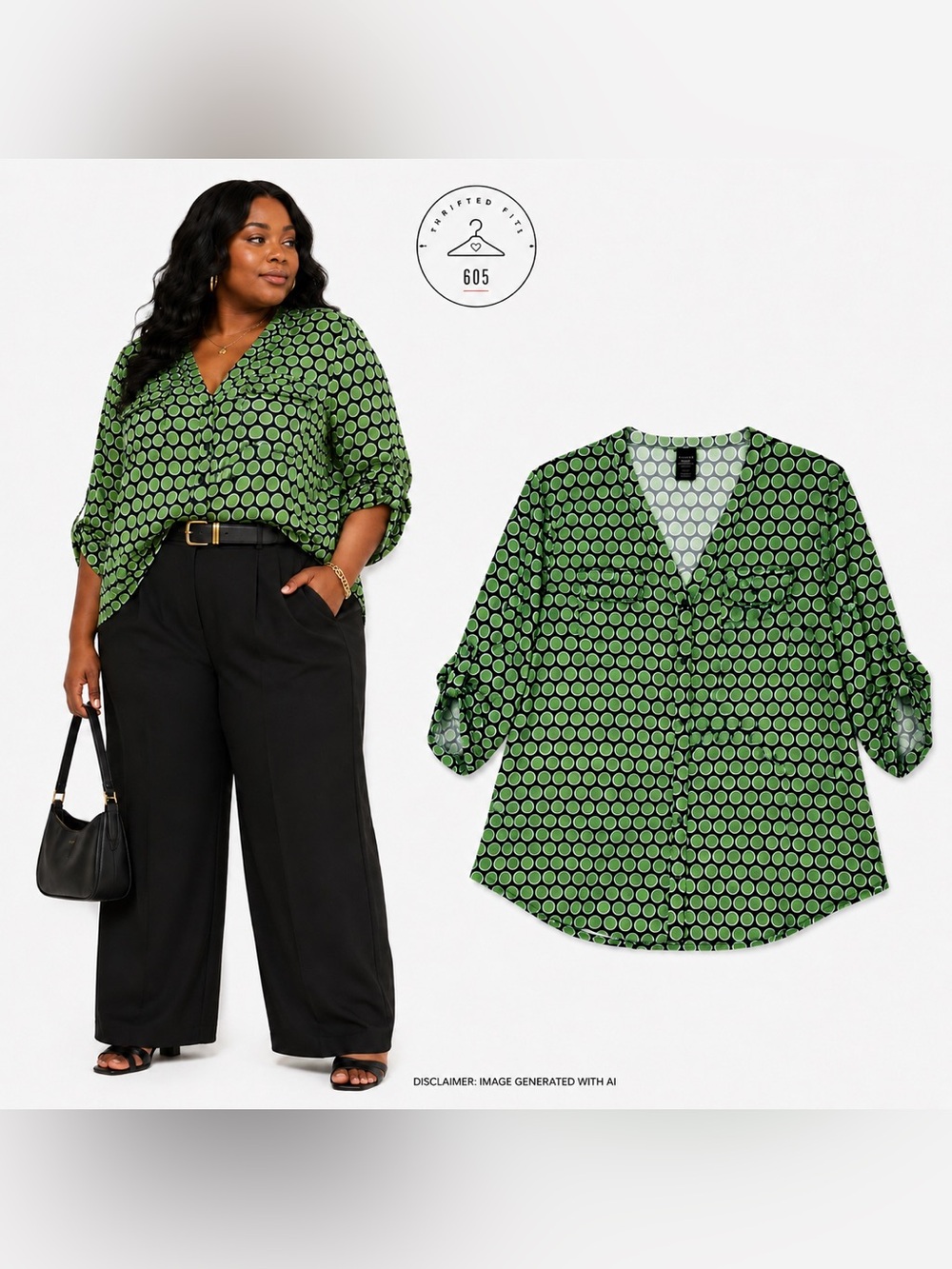 George Green and Black Polka Dot Button-Down Shirt